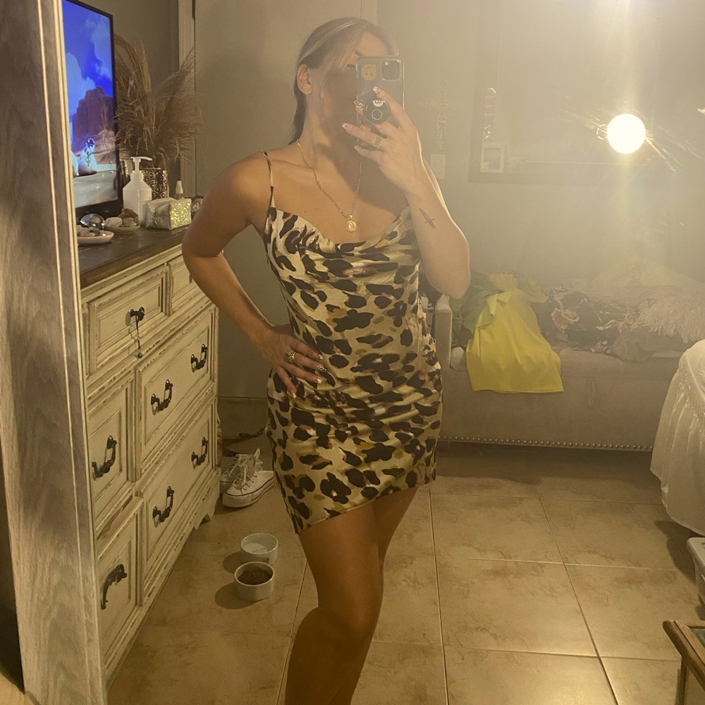 Satin Leopard skinny strap dress